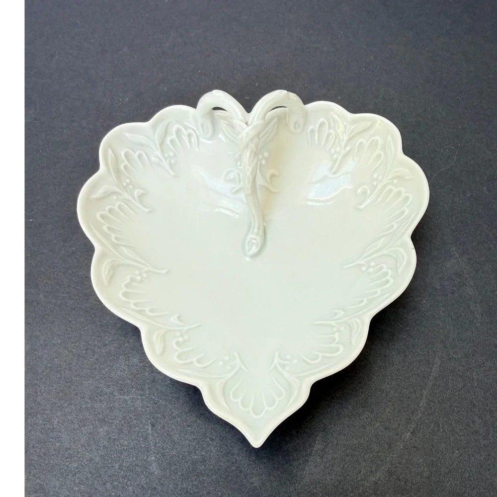 Limoges France White Porcelain Embossed Heart Shaped Dish for Jewelry